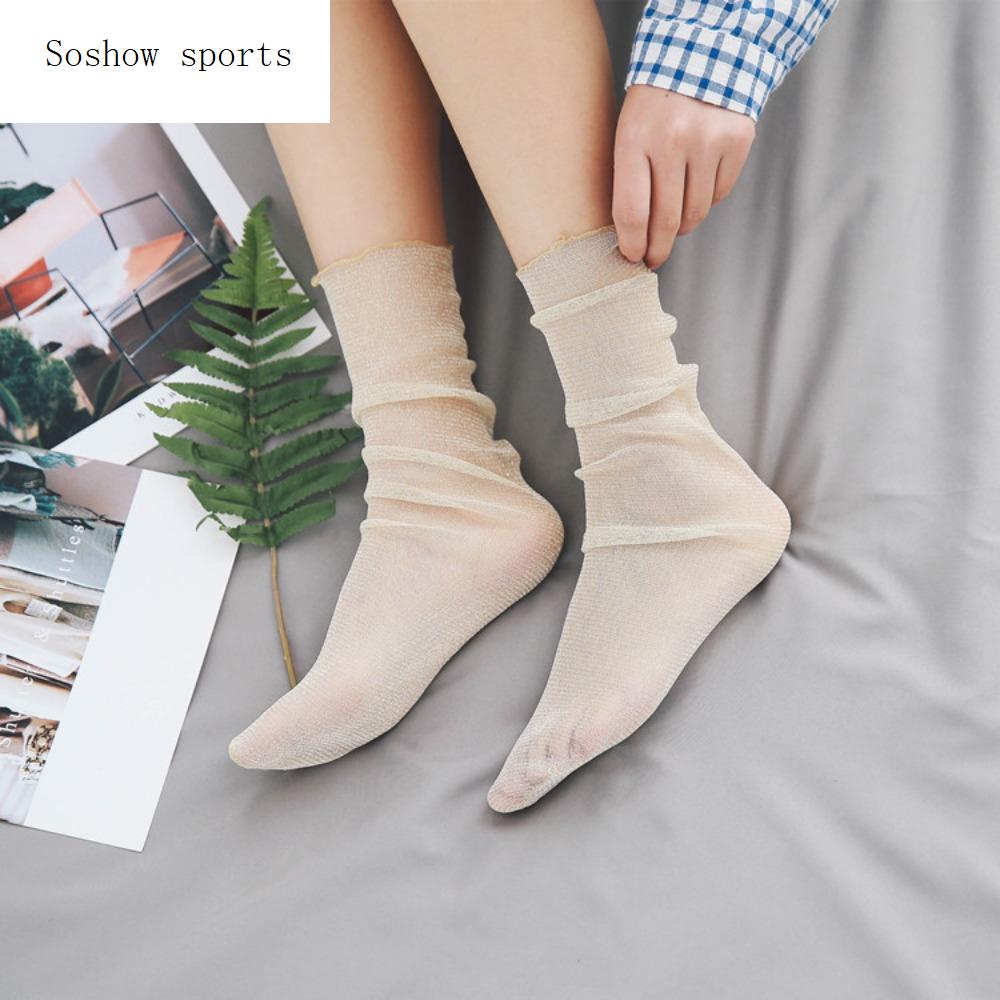 SOSHOW Mùa hè Thoáng khí Thời trang Đàn hồi Trong suốt Đơn giản Vớ phong cách Hàn Quốc Sáng bóng Tất nữ mỏng Hàng dệt kim lụa lấp lánh