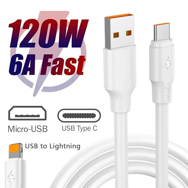 1m 120W 6A dữ liệu sạc nhanh cáp loại USB C nhanh Micro Cáp tương thích với iPhone Samsung Xiaomi Huawei
