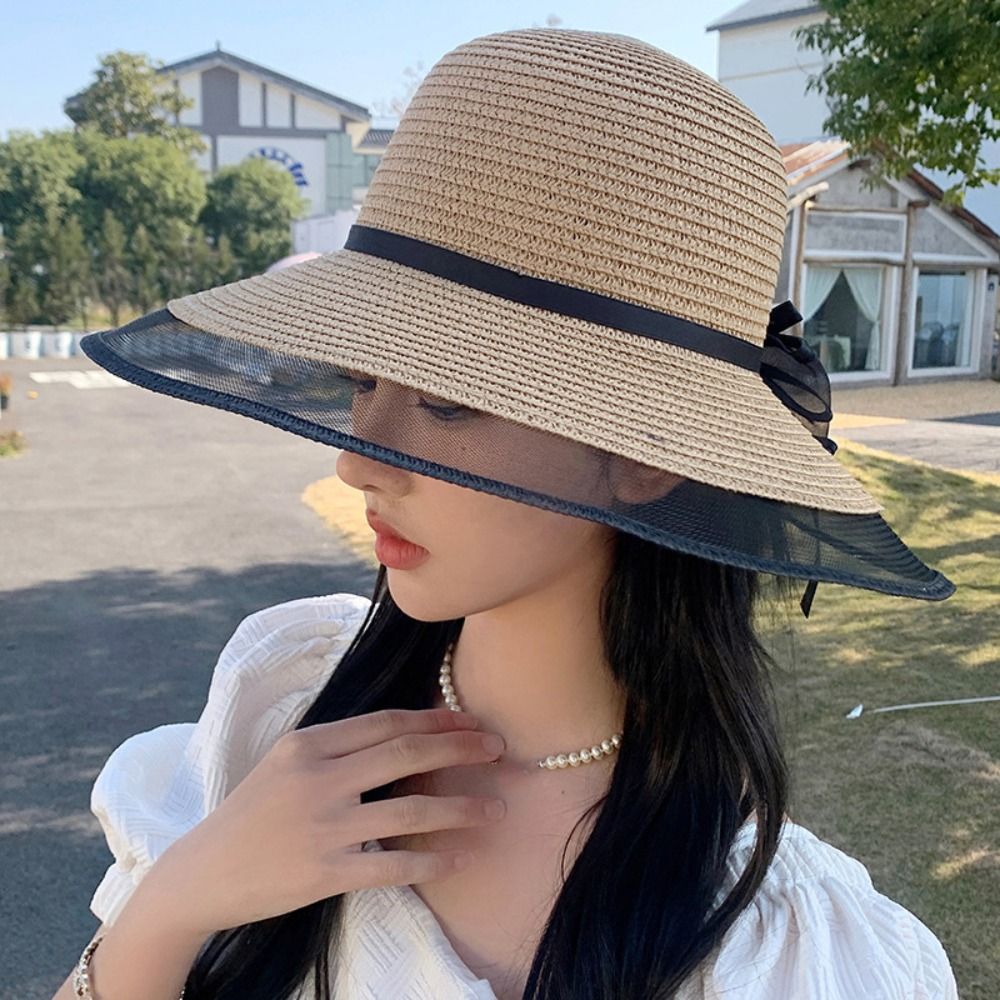 VBNFH Mũ Lưỡi Trai Thời trang Mùa hè Kỳ nghỉ Dành cho Nữ Dù để che nắng Chống tia UV Vành Lớn Du lịch Mũ che nắng Mũ tai bèo Hàn Quốc Phong Cách Cap Mũ ngư dân nơ