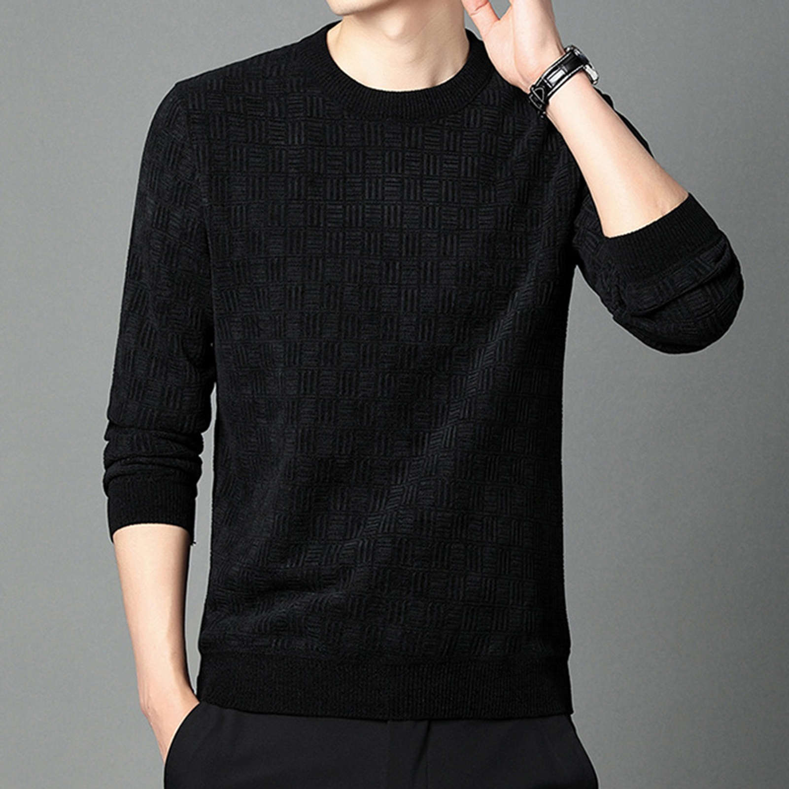yitu Soft Plush Fleece Sweater Fleece Sweater Cozy and Men's Knitted Sweater for Winter Warm and Soft Pullover with599_voghion.com