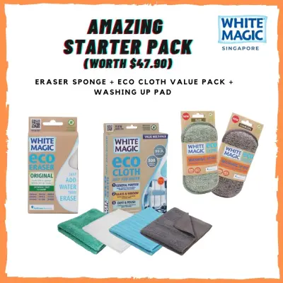 *Limited Time Only* White Magic Amazing Starter Pack - Eraser Sponge + Eco Cloth + Washing Up Pad