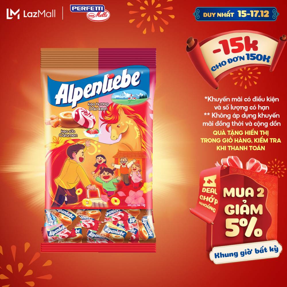 TẾT 2026 Kẹo Sữa Alpenliebe Hương Caramen & Dâu Kem 1KG