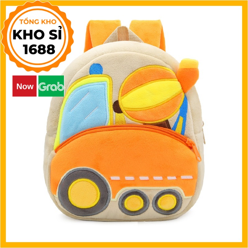 Balo oto balo cẩu xúc cho bé học mẫu giáo cặp sách mầm non hình xe vải nỉ nhung mềm mịn cho trẻ em t