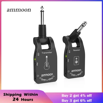 【Crazy Deal】ammoon Wireless Guitar System 2.4G Rechargeable 6 Channels Audio Transmitter Receiver for Electric Guitar Bass