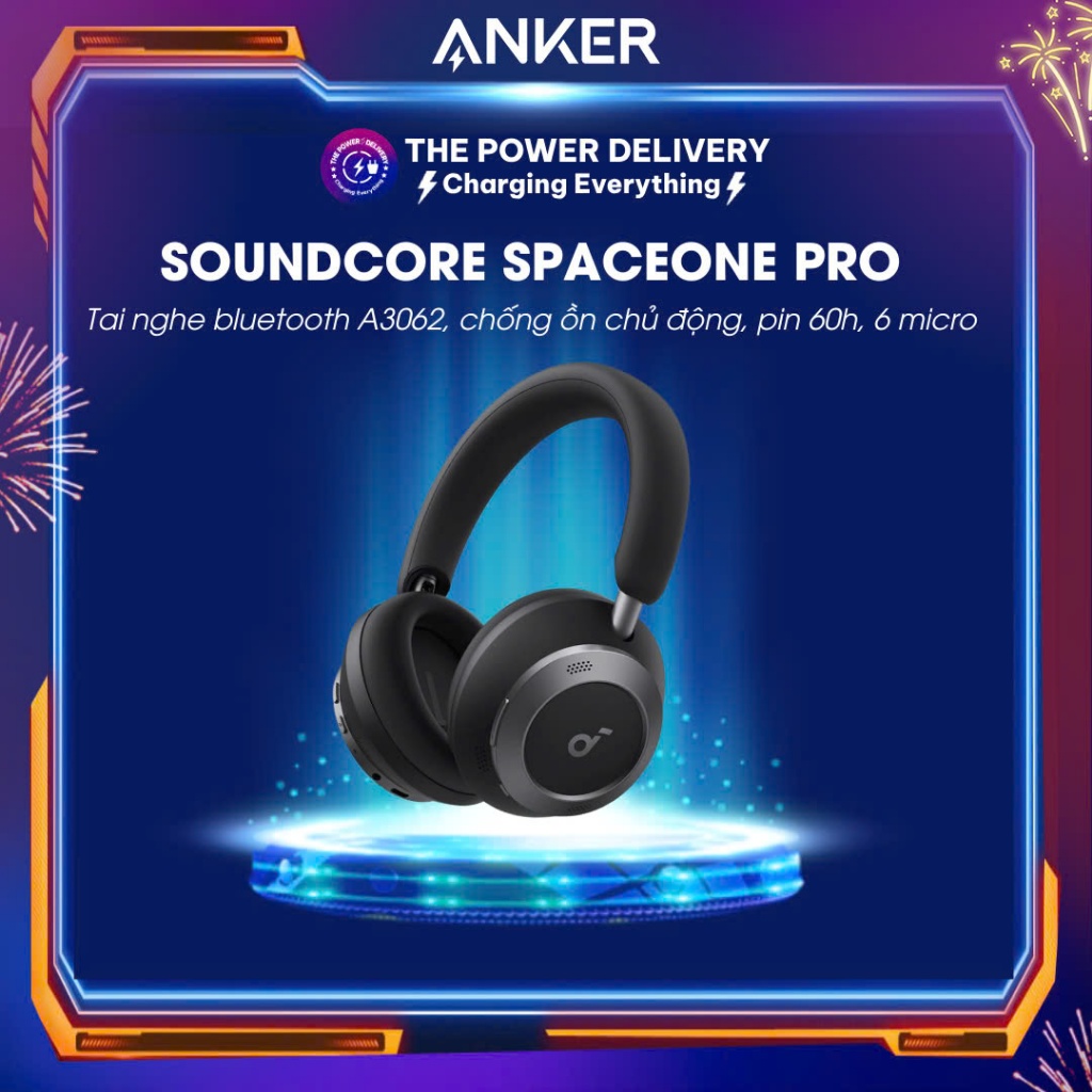 Tai nghe bluetooth Anker Soundcore Space One Pro A3062, chống ồn chủ động ANC, pin 60h, 6 micro