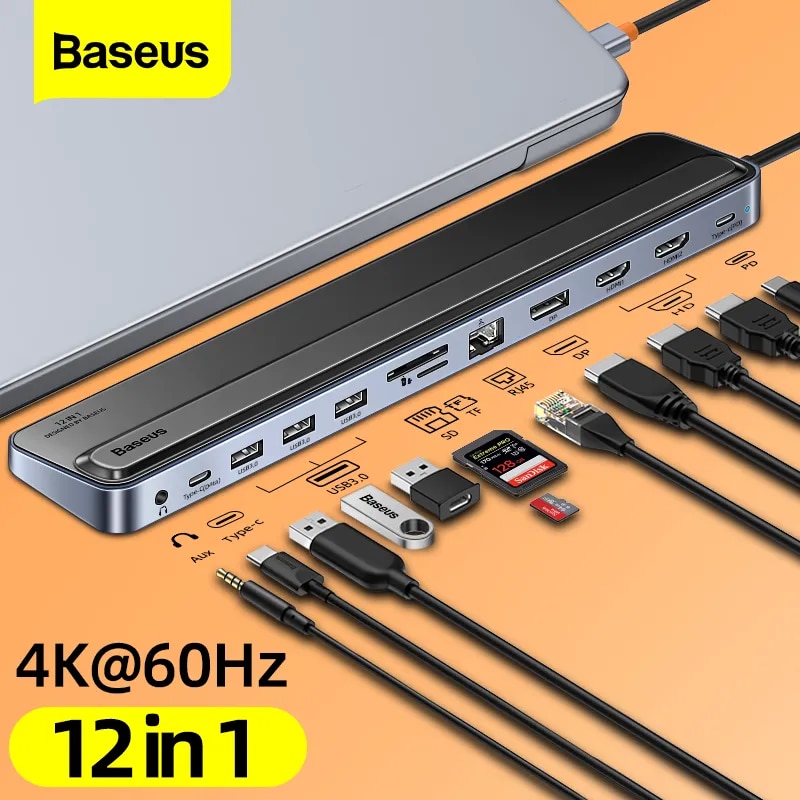 Baseus 12 trong 1 bộ chia usb type-c để 4k 60hz hdmi-tương thích dp rj45 sd thẻ tf usb 3.0 hub bộ chuyển đổi cho macbook pro không khí trạm dock