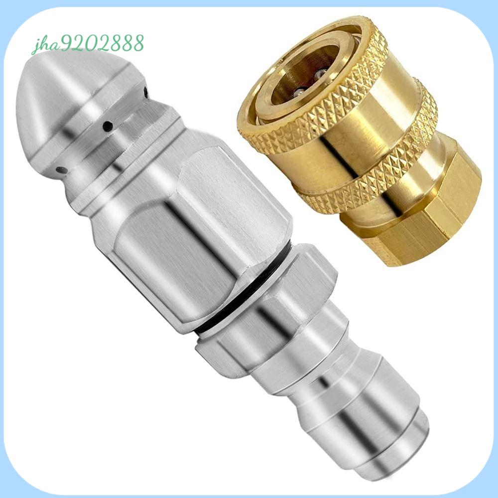 JHA9202888 1 phản lực phía trước + 6 phản lực phía sau Đầu phun máy rửa áp lực Thép không gỉ + Đồng thau Kết nối nhanh 1/4'' Bộ đầu phun làm sạch cống Thực tế Chống ăn mòn Phụ kiện an toàn cho khớp nối