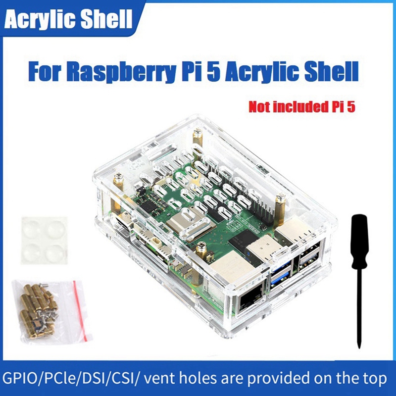 For 5 Transparent Acrylic Shell Protective Case Supports the Installation of Official Heat Dissipation