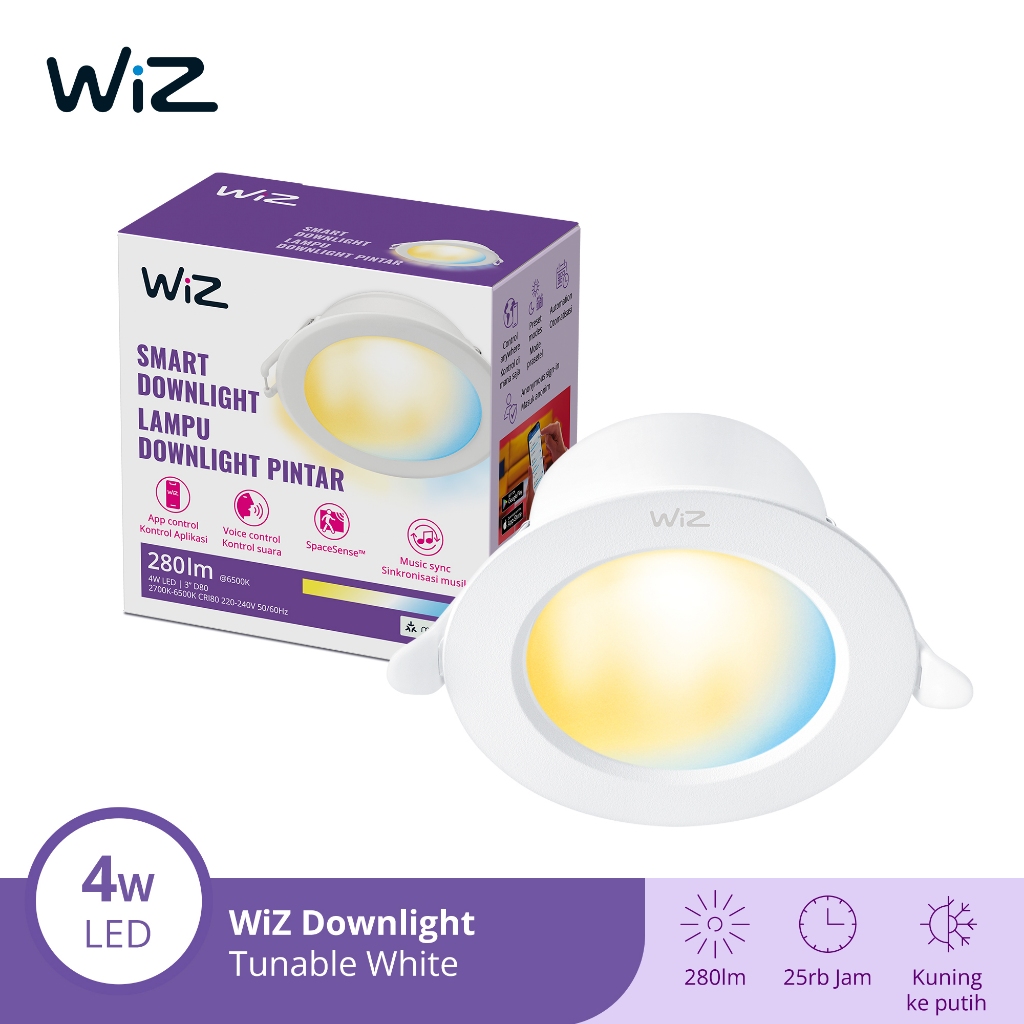 WiZ Lampu Smart LED Plafon Rumah Downlight WiFi Tunable White - Ceiling Plafon Panel 4W Tunable White
