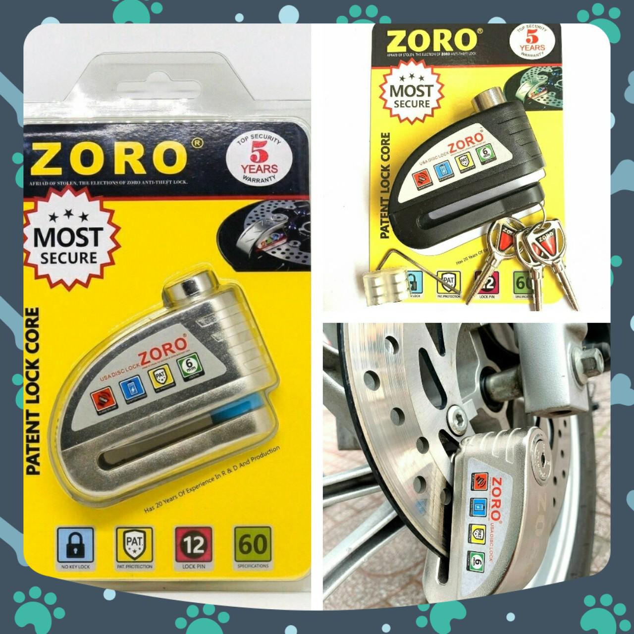 Ổ khóa đĩa xe máy báo động chống trộm ZORO còi hú to công nghệ mỹ chìa tròn thép chống gỉ chống nước