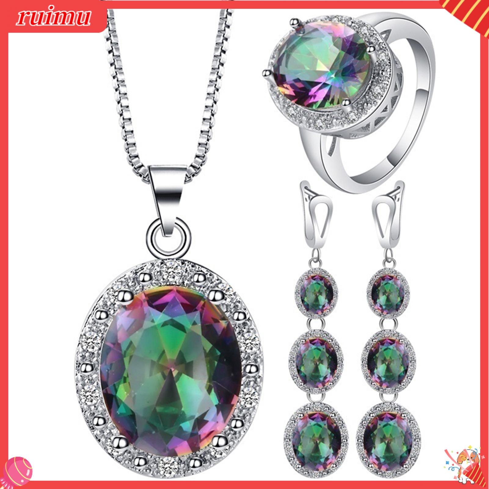 Ruimu 3 cái thời trang vòng cổ thanh lịch Nhiều màu Faux Topaz trang sức mặt dây chuyền Set cho bộ trang sức nữ hợp thời trang