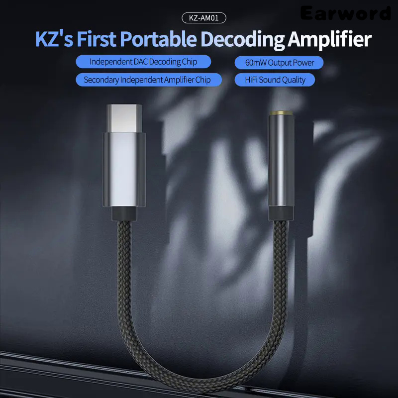 KZ AM01 Type-C to 3.5mm audio adapter line 32bit/384kHz Hi-Fi DAC IC amplifier dual chip earphone au