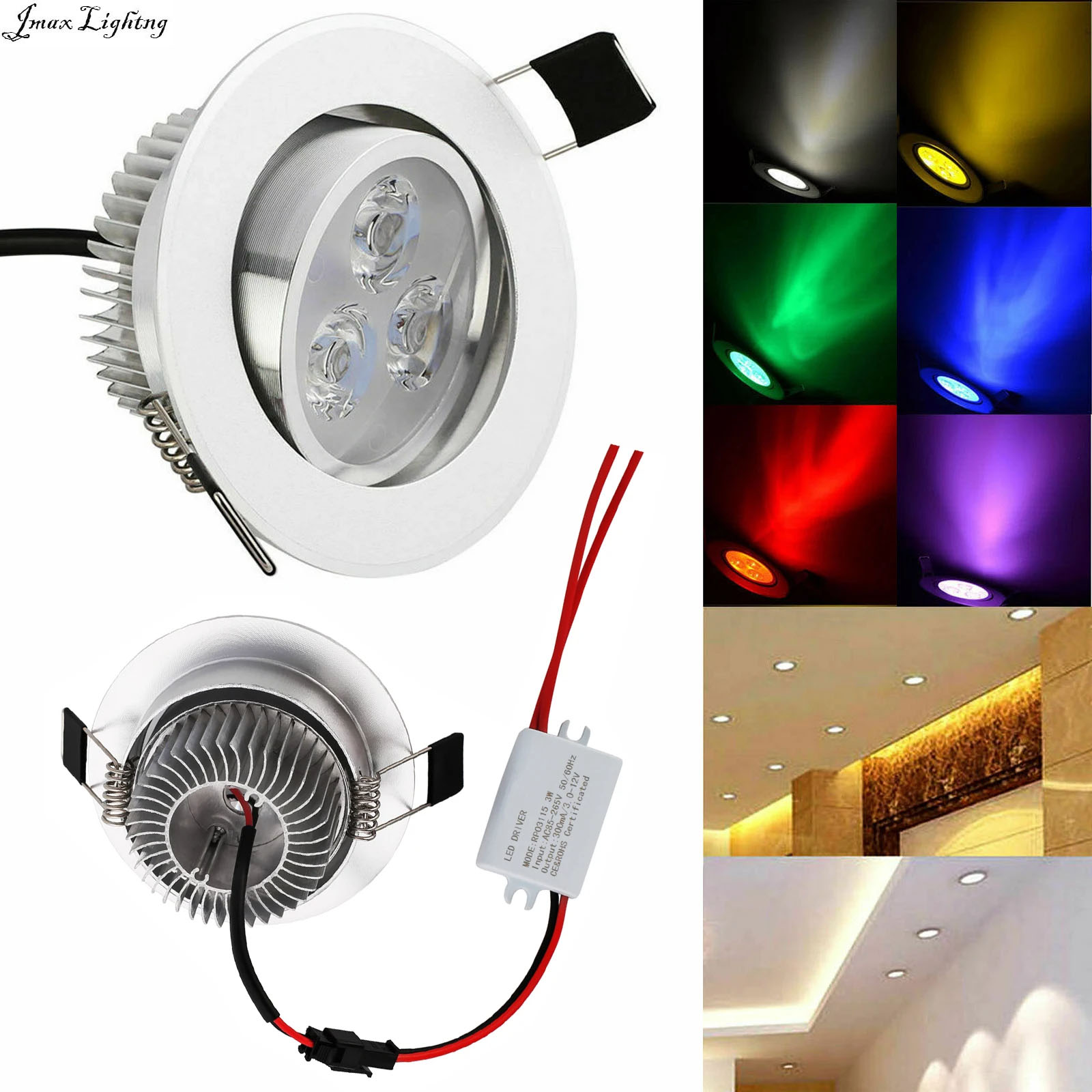 Jmax Eyeball LED 3W โคมไฟสปอตไลท์ดาวน์ไลท์ไฟติดเพดานไฟติดผนังสีคูลไวท์/วอร์มไวท์/แดง/เหลือง/น้ำเงิน/เขียว/ม่วง/หลากสี