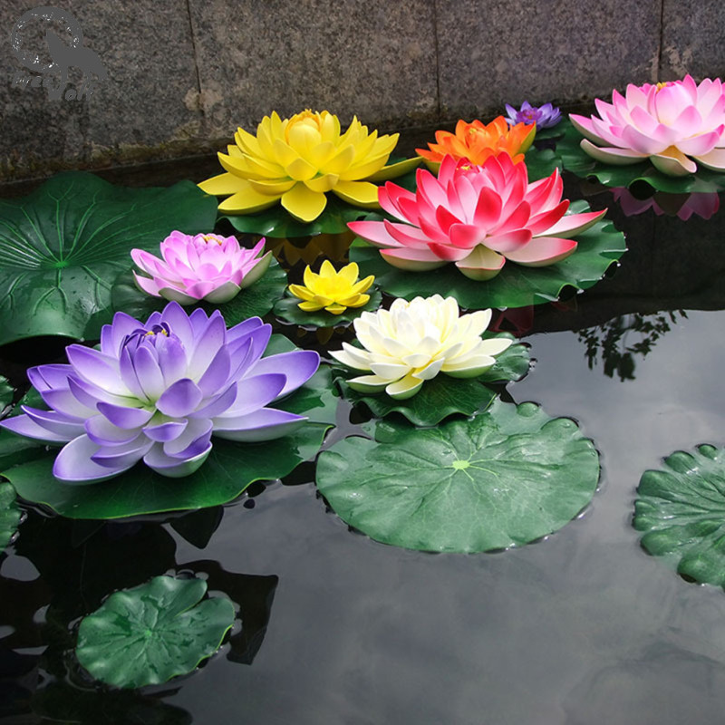 11-in Artificial Floating Lotus, Fake Lotus Flower Plant, EVA Lifelike Water Lilies Micro Landscape For Pond Fish Tank Garden Decor