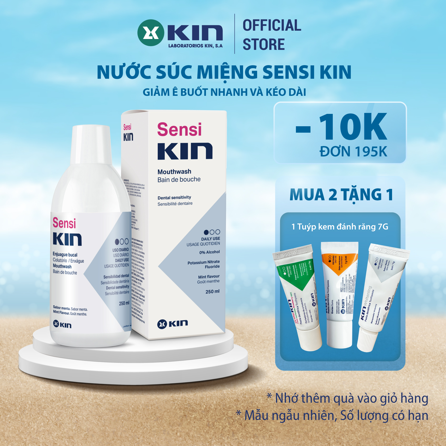 Nước súc miệng sensi kin giảm ê buốt, ngăn ngừa tái phát cho răng nhạy cảm 250ml