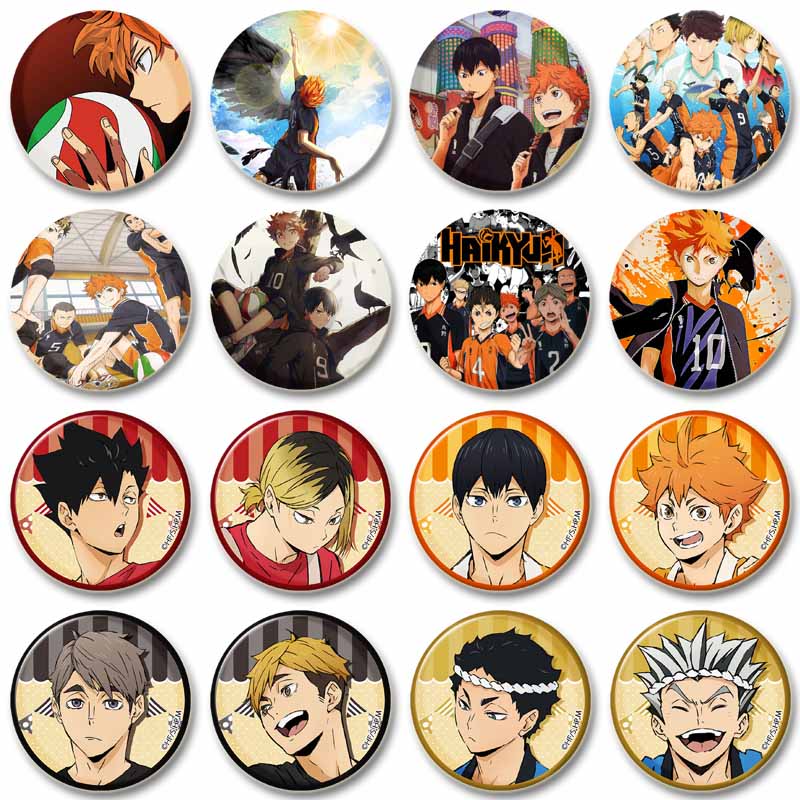 Anime Nhật Bản 44mm haikyuu trâm cài Shoyo Hinata tobio Kageyama Tadashi Yamaguchi Ba Lô Gắn huy hiệu phụ kiện trang sức quà tặng bóng chuyền chàng trai Vòng Trâm