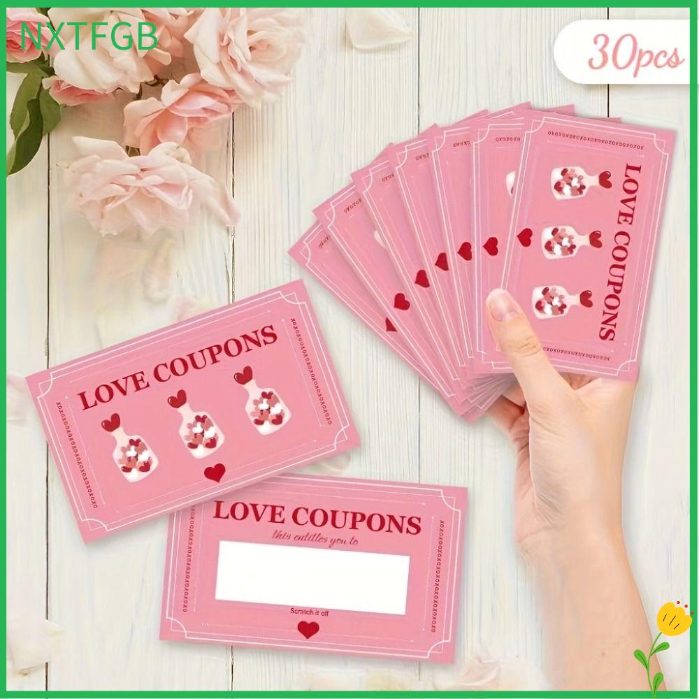 NXTFGB 30PCS Màu hồng Thẻ cào ngày Valentine Tự làm Tương tác cặp đôi Vé thưởng Lãng mạn Thẻ cào may mắn cho các trò chơi tiệc tùng