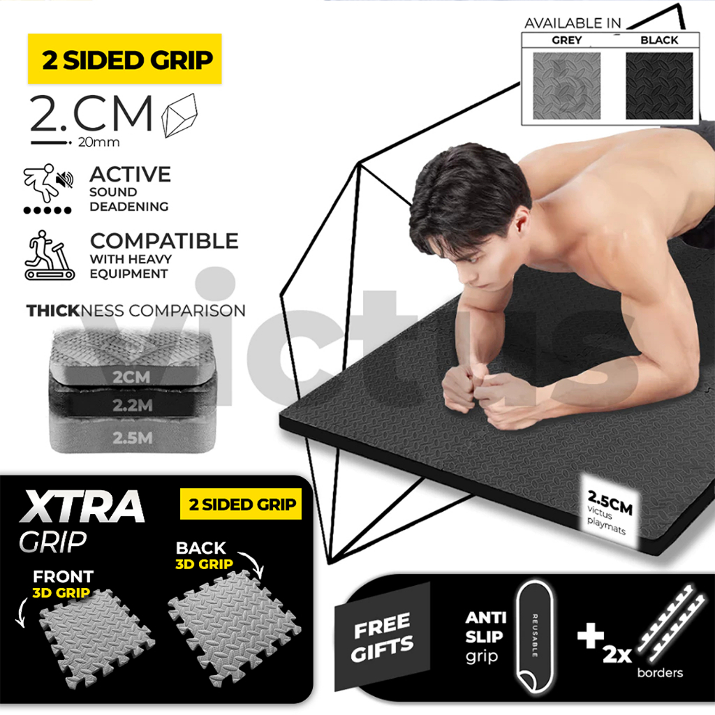 [FREE BORDERS] 60x60x2cm Gym Floor Mat Rubber Mat Gym Playmat Exercise EVA Foam Puzzle Playmat Crawling Floor Mat 健身地毯