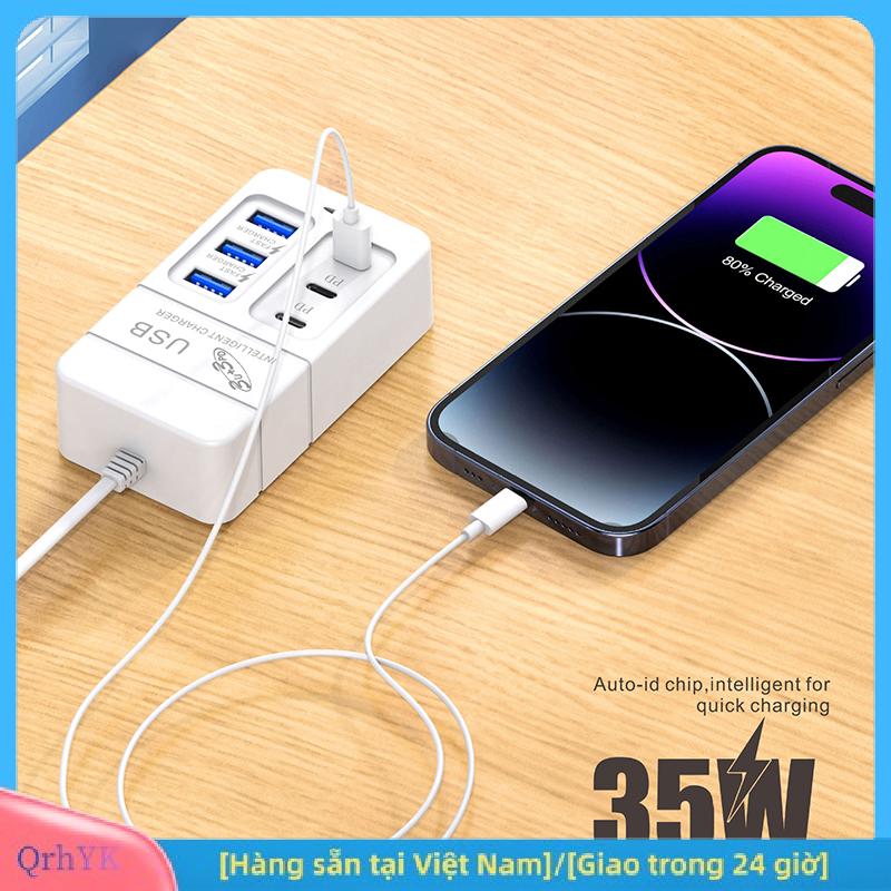 Charm [Hàng sẵn tại Việt Nam] 1 cái chúng tôi cắm 6 cổng Multiport USB sạc 35W PD TypeC điện thoại di động sạc nhanh tường sạc TypeC USB HUB Adapter