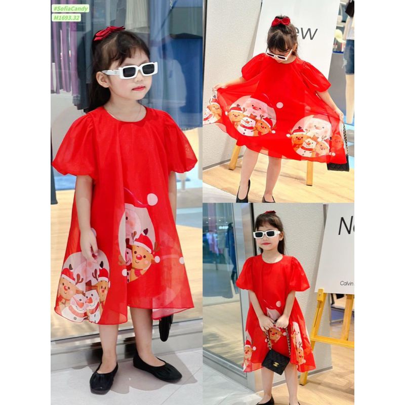 Váy đầm noel voan đỏ cho bé gái