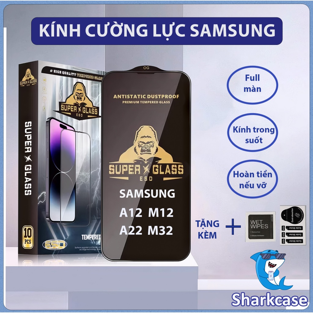 Kính cường lực Samsung A12, A22, M32, M12 4G 5G Kingkong thế hệ mới full màn miếng dán bảo vệ màn hình điện thoại
