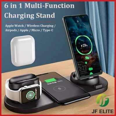 2021 6 in 1 Wireless Charger Dock Station for iPhone/Android/Type-C USB Phones 10W Qi Fast Charging For Apple Watch