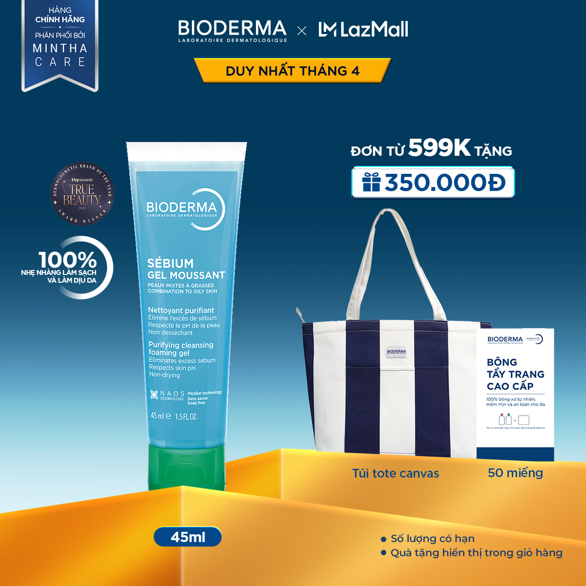 Gel rửa mặt tạo bọt cho da hỗn hợp và da dầu Bioderma Sebium Gel Moussant - 45ml