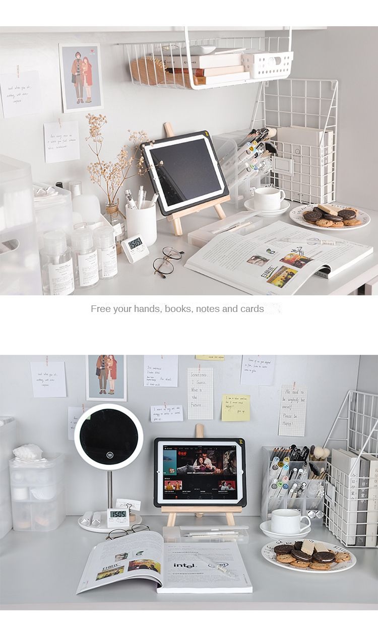 INS style wooden desktop foldable stand, mobile phone iPad stand decoration, student desk storage, tablet art shelf_voghion.com