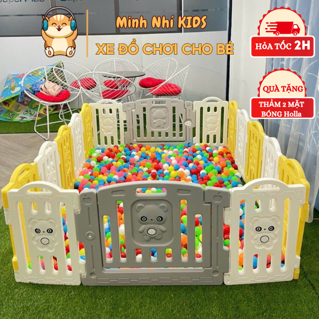 Quây Cũi Nhựa Gấu Gấp Gọn Cho Bé Đủ Kích Thước Tặng Thảm Và Bóng Minhnhi.Kid Minhnhi.Kid