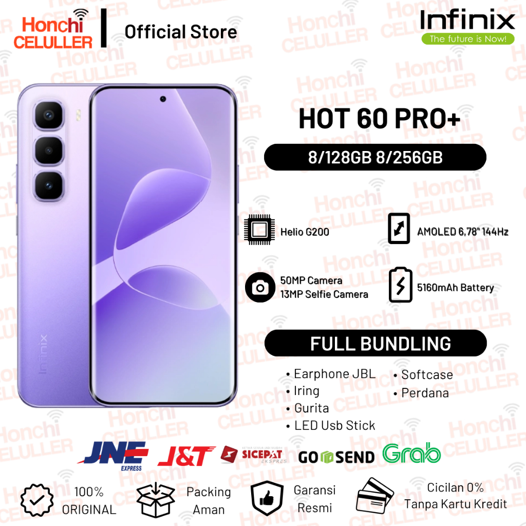 Infinix Hot 60 Pro+ 8/128GB 8/256GB - Up to 16GB Extended RAM - Helio G200 - 6.78 inch 1.5k AMOLED - 50MP - 5160 mAh - NFC Garansi Resmi Infinix Indonesia Harga  3,025,000 Ringgit*Penghantaran Percuma