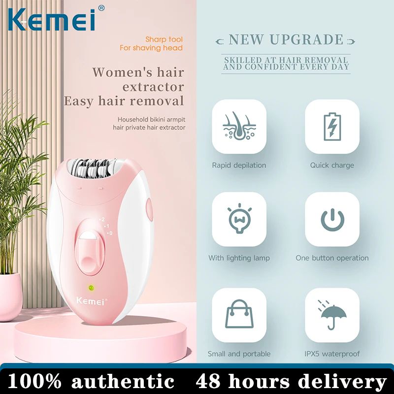 Kemei Epilator Man Women Electric Lady Body Hair Remover Removal Shaver Leg Armpit Face Hair Depilatory Rechargeable 2 Speeds ราคา 428 บาท*ส่งฟรี