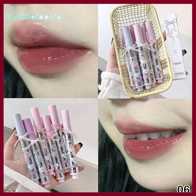 yunshataoxf Cappuvini cô gái múa ba lê gương pha lê Son bóng trang điểm nước thủy tinh môi men phim không thấm nước hình thành bọt biển đầu thạch môi tint - 6