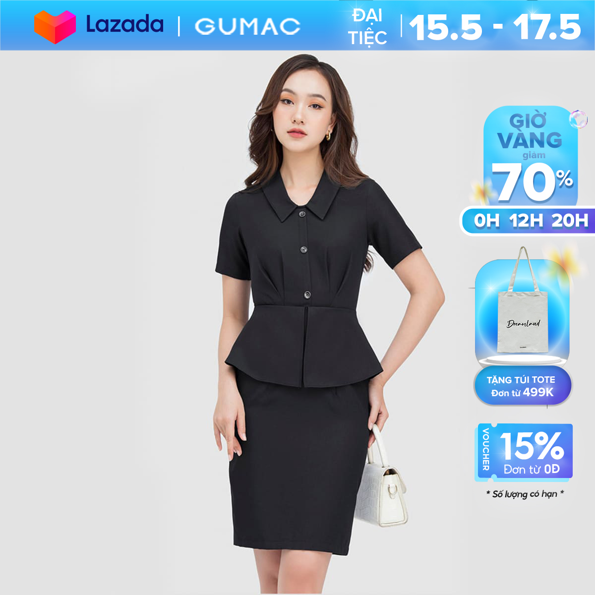 Đầm nữ gumac dc06033 , đầm dáng ôm peplum bâu kiểu