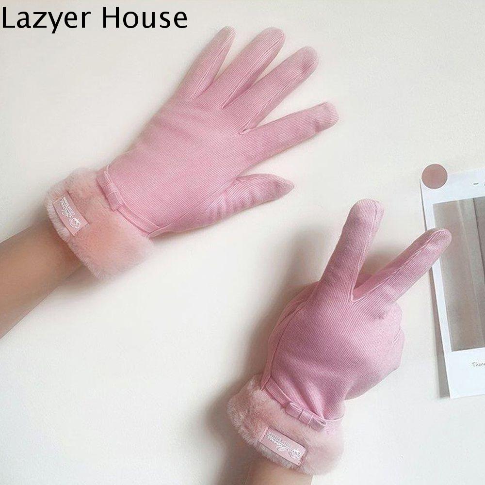 LAZYER Girlfreind Món Quà Dày Windproof Phụ nữ BOW TIE Đức Nhung Hàn Quốc Phong Cách Găng Tay Mùa thu Mùa Đông Nữ Găng Tay Găng Tay Đầy đủ Ngón Tay Găng Tay Găng Tay Cảm ứng Màn Hình Lái Xe Găng Tay Có Ngón