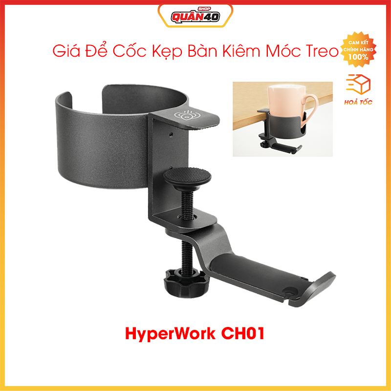 Giá để cốc kẹp bàn tích hợp móc treo đồ hyperwork ch01 - hàng chính hãng