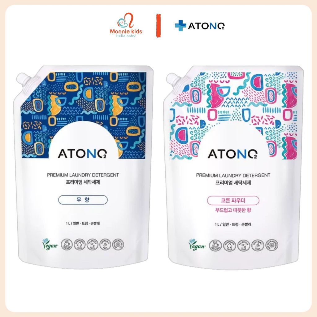 Nước giặt thuần chay ATONO2 cho bé sơ sinh túi 1000ml, nước giặt trẻ em cao cấp - Monnie Kids