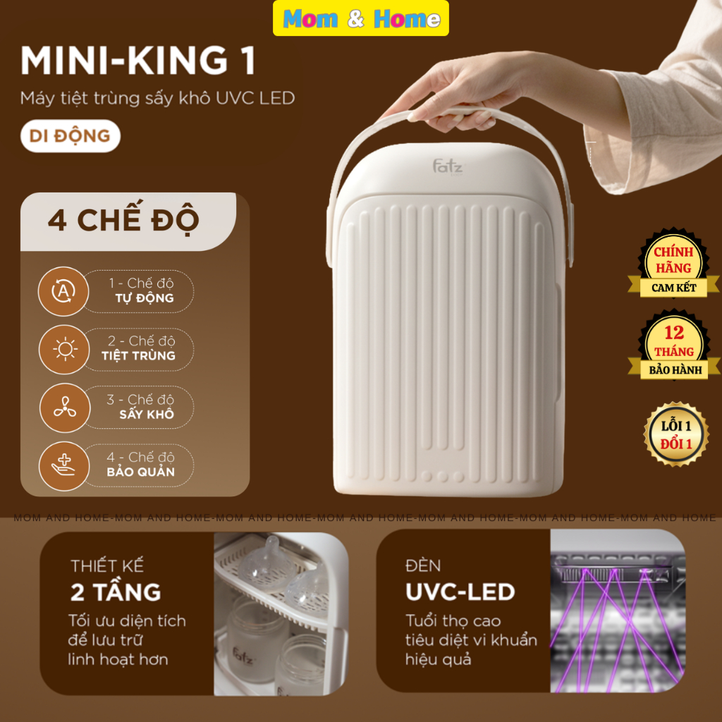 Máy Tiệt Trùng Sấy Khô UVC Mini-KING 1 Fatz Baby 2 Chế Độ Sấy Quai Xách Di Động Nhỏ Gọn Tiện Lợi