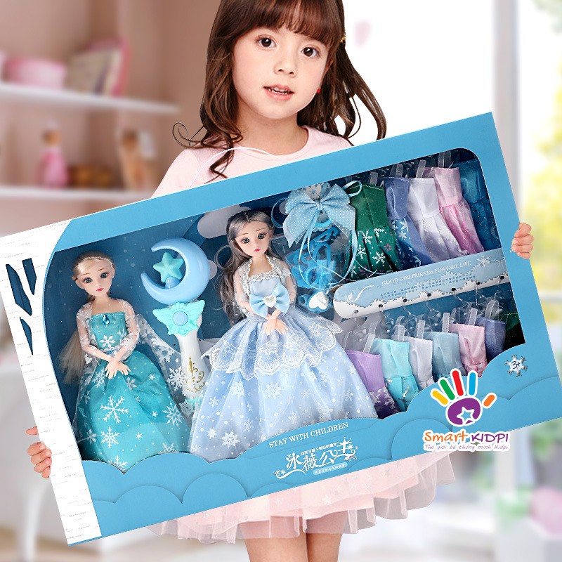 - combo 2 búp bê elsa tóc mây - 10 bộ quần áo có thể thay
