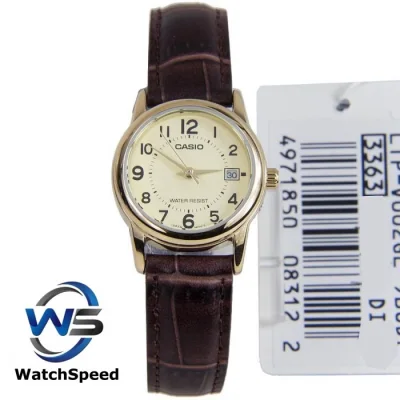 Casio LTP-V002GL-9B Standard Analog Brown Leather Gold Dial Ladies / Womens Watch