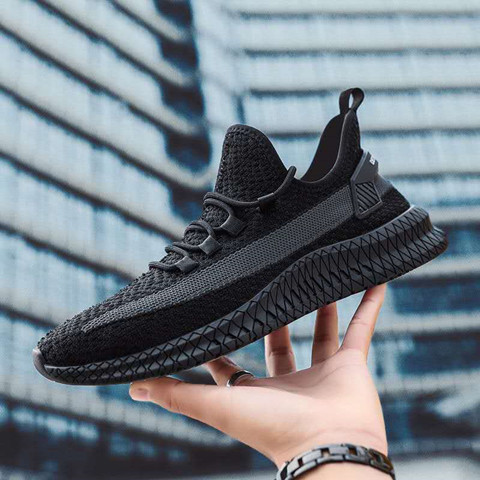 Running Shoes Men's Mesh Sneakers Shoes Trendy Sneaker Versatile Sports Shoes for Men Fly Woven Breathable Black Shoes - 2