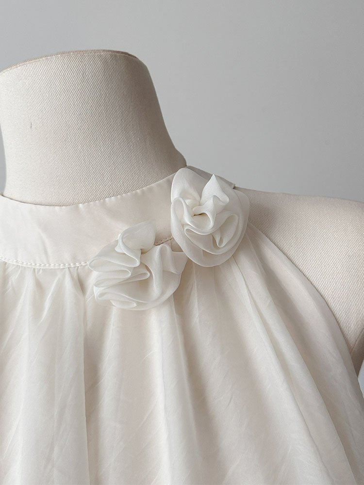 [qifen] French Elegance Turtleneck Fairy Dress Women Sexy Sleeveless Off Shoulder One-Piece Frocks Summer Fashion Sweet Flower Ball Gown ราคา  1,598 บาท*ส่งฟรี