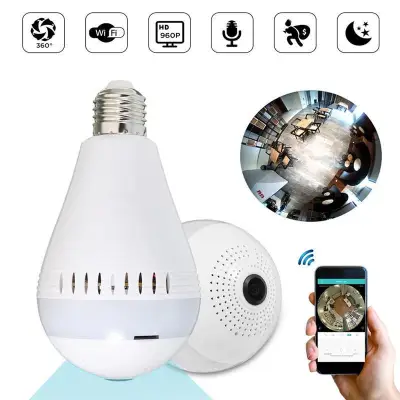 Bulb IP Camera Panoramic 360 Degree Fisheye WiFi Wireless CCTV smart Light Lamp VR Video Recorder