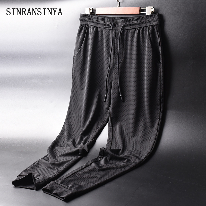 SINRANSINYA丨Men's pants - Ice Silk Pants Ultra-thin quick-drying air-conditioned mesh shackle casual plus-size pants Ankle sweatpants ราคา 85 บาท*ส่งฟรี