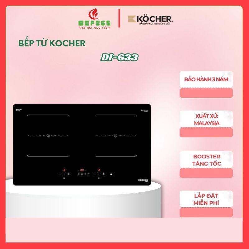 Kocher Di-633 Double Induction Cooker – Keramik Ceramic Glass Top – Total Power 4000W – Free Installation