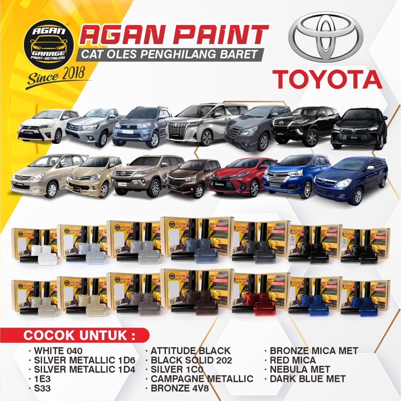 (C) Cat penghilang baret TOYOTA, cat avanza, cat agya, cat innova, cat reborn, cat sigra, cat fortuner, cat yaris, cat sienta, cat grandmax, hilux dll Harga 64,000 rupiah*Gratis Ongkir