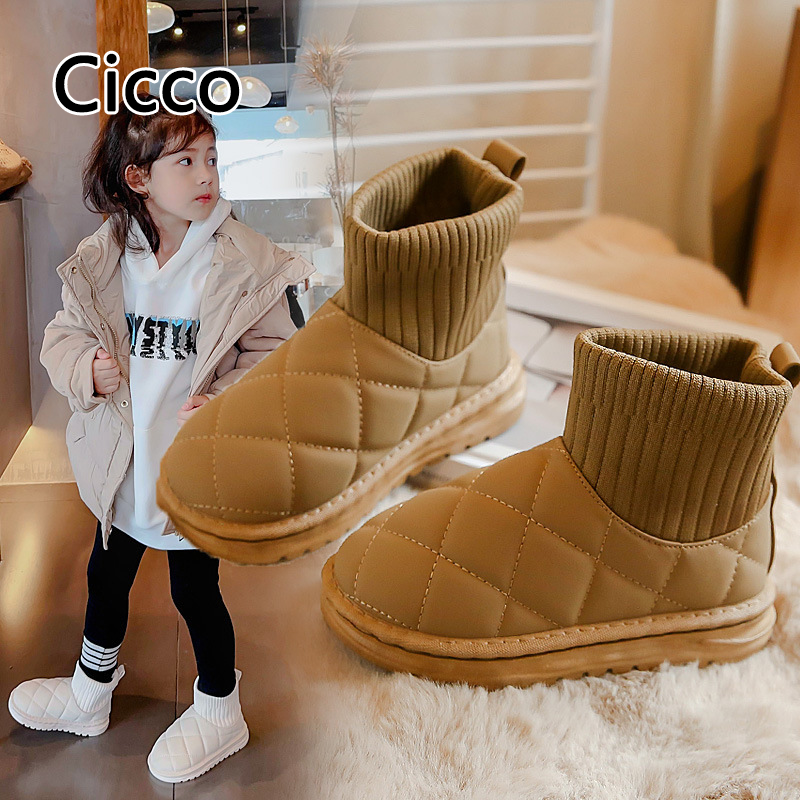 Cicco phong cách trẻ em Bốt đi tuyết mùa đông với giày vải bông ấm áp cổ tay bo thun cho bé trai và bé gái