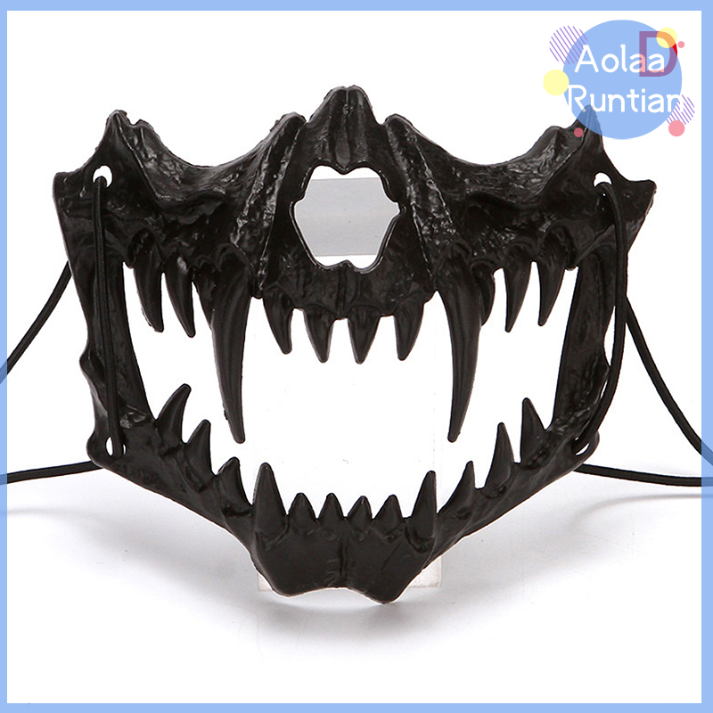 Aolaa Party Mask Long Teeth Demon Samurai Skeleton Half Face Mask Wolf