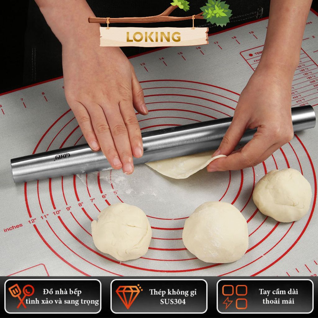 Cây lăn bột inox 304 làm bánh, cán mỏng đều không dính bột - LOKING