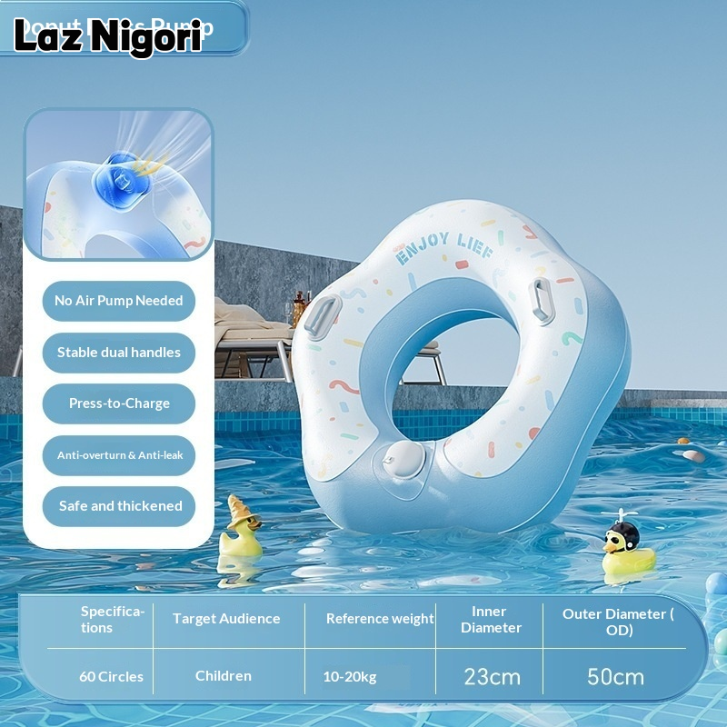 Laz Nigori Automatic Inflation Kids Swim Ring with Press Pump, Cute Cartoon Design, High Buoyancy PVC Life Ring for Pool Fun ราคา 114 บาท*ส่งฟรี