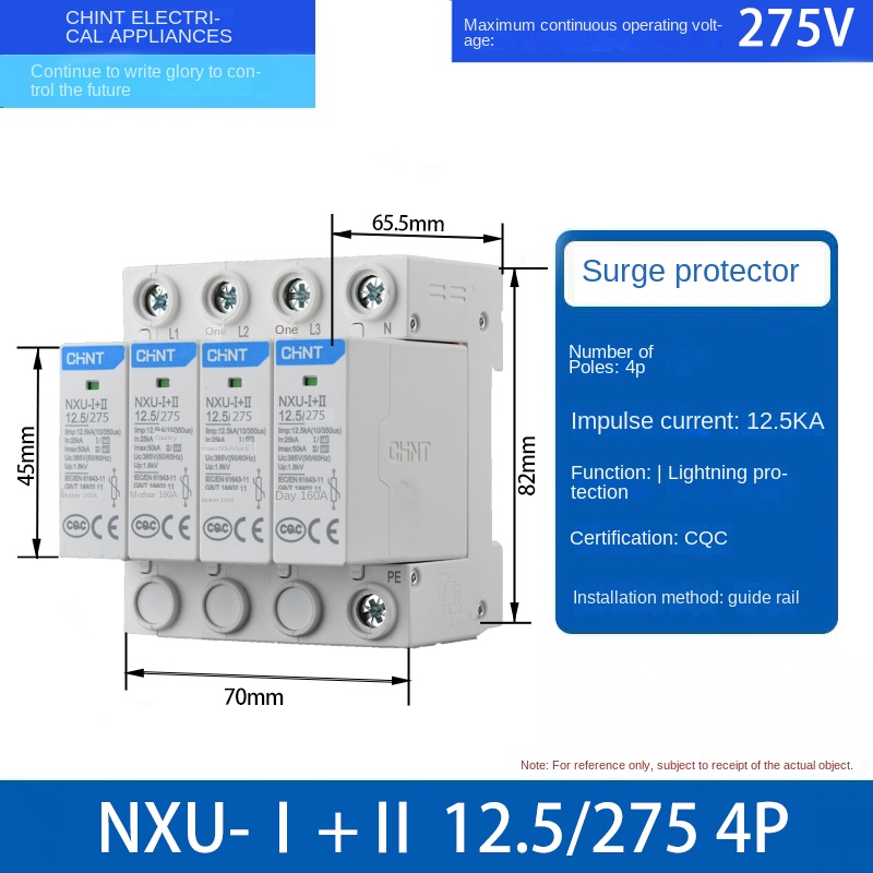 Bộ Bảo Vệ Sét NXU-Ⅰ Ⅱ 12.5/275 4P Chống Sóng Điện CHINT NXU Ⅱ/NXU-Ⅰ+Ⅱ 20-100kA, 2P/3P/4P